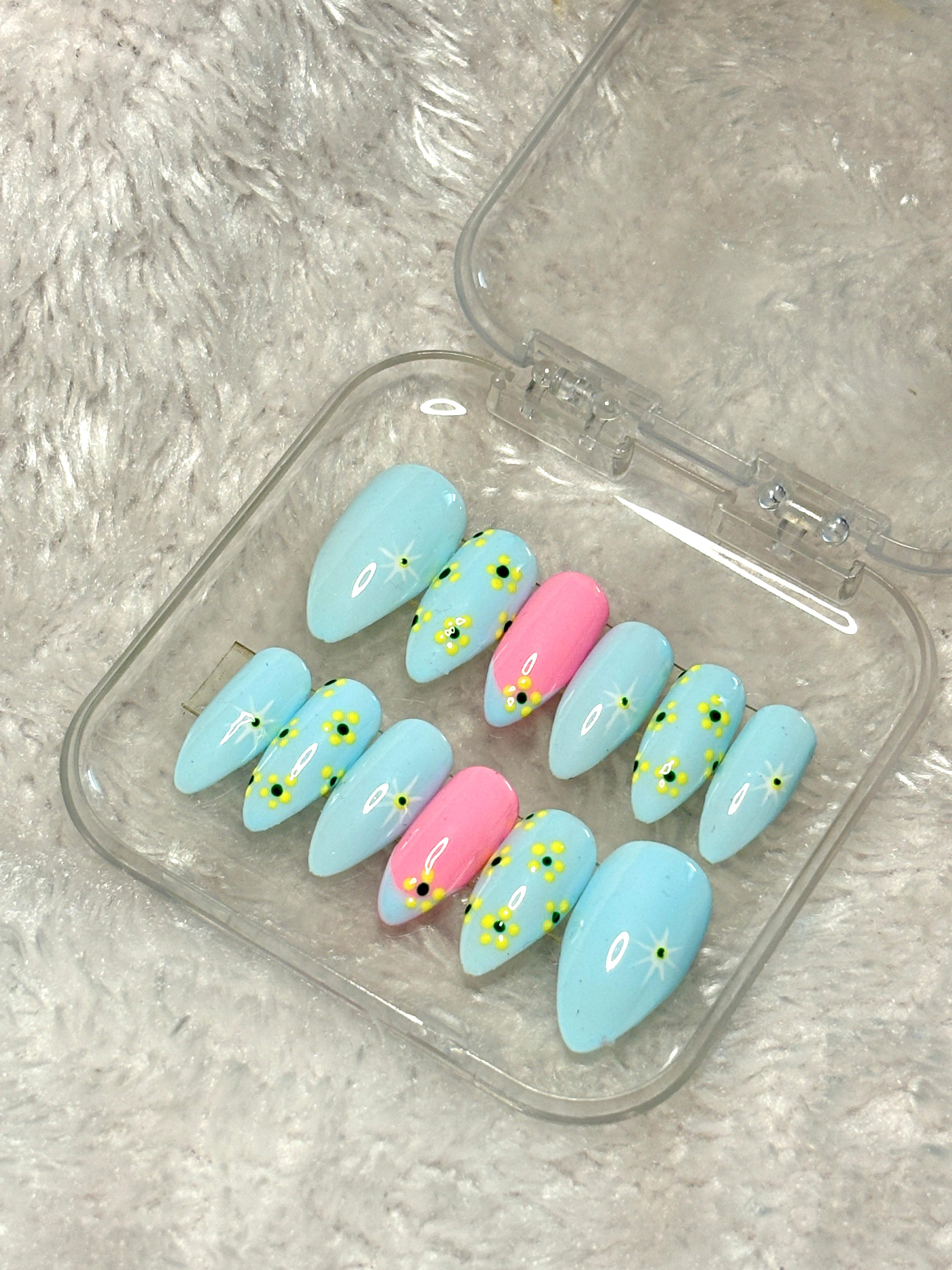 Sky blue + Pink flowery